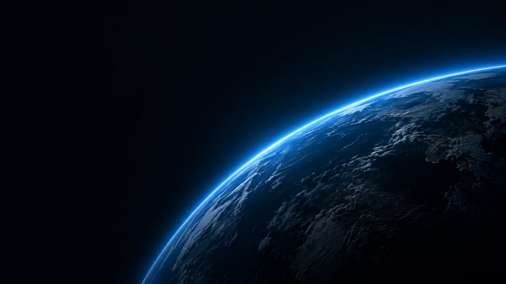 A restrained blue-lit Earth horizon in a dark environment